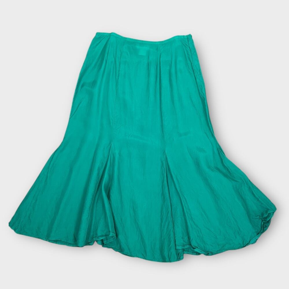 80s Shirtstrings‎ II California Green Swing Hem Knee Length Rayon Skirt Large 14